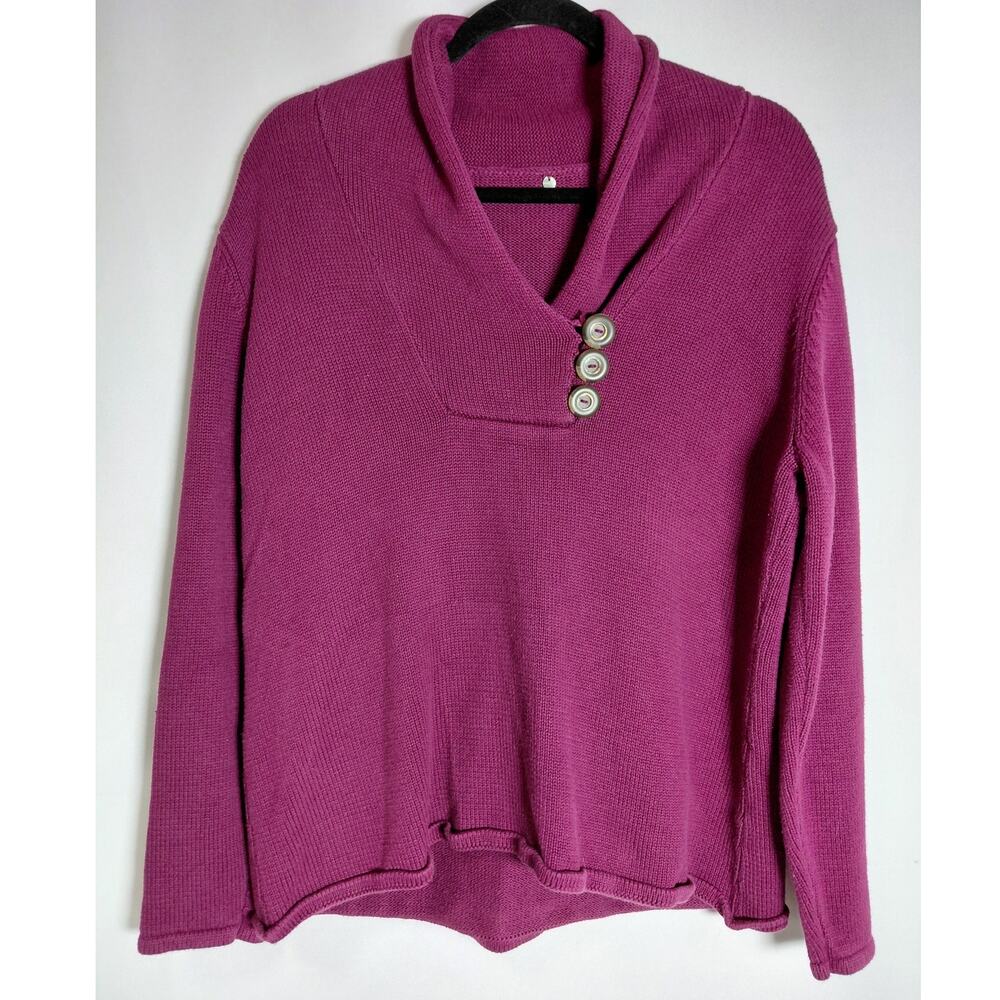 HAIKU Cotton Knit Sweater Purple Solid Long Sleeve Women Size XL